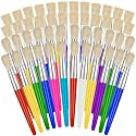 YGAOHF 48 Pack Paint Brushes for Kids - Kids Paint Brushes with Bristle, Big Washable Chubby Toddler Paint Brushes, Easy to Clean Round Flat Brushes for Acrylic Oil Watercolor Washable Paint