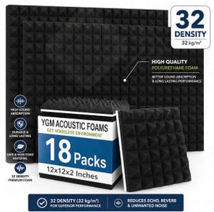 ygm acoustic foams premium grade for noise reduction  absorption charcoal black set of 18