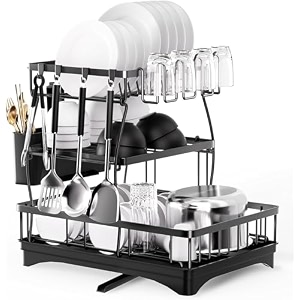 yhk trademart metal yhk dish rack for kitchen counter dish drying racks with drainboard 2 tier dish drainer rack and utensil holder 32 x 8 x 8 centimeters black 3 layer