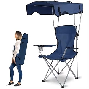 yhk camping chair with canopy shade foldable portable chair with cooler carry bag and armrest for hiking fishing beach outdoor events