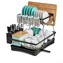 Metal Yhk Dish Rack for Kitchen Counter, Dish Drying Racks with Drainboard 2 Tier, Dish Drainer Rack and Utensil Holder, 32 x 8 x 8 Centimeters, Black (RK-281)
