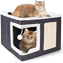 YHK Cat Houses and Condos for Indoor Cats - Large Cat Cave with Hanging Toy, Soft Bed Cushion, and Scratch Pad, Foldable Cat Hideaway for Multi-Pets