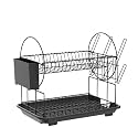 Metal Yhk Dish Rack for Kitchen Counter, Dish Drying Racks with Drainboard 2 Tier, Dish Drainer Rack and Utensil Holder, 32 x 8 x 8 Centimeters, Black (2 Tier Rack)