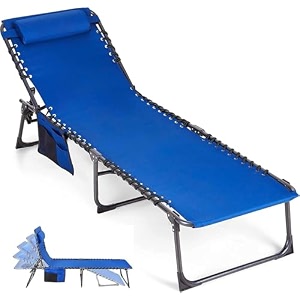 yhk foldable chaise lounge chair 5-position adjustable tanning chair with side pocket outdoor sunbathing for pool beach patio lawn indoor recliner chair for napping yh-01
