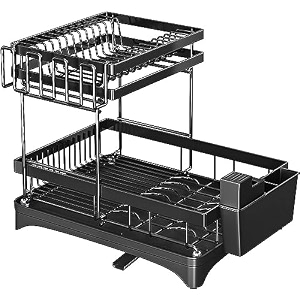 metal yhk dish rack for kitchen counter dish drying racks with drainboard 2 tier dish drainer rack and utensil holder 32 x 8 x 8 centimeters black 2 tier dish racks