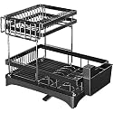 Metal Yhk Dish Rack for Kitchen Counter, Dish Drying Racks with Drainboard 2 Tier, Dish Drainer Rack and Utensil Holder, 32 x 8 x 8 Centimeters, Black (2 Tier Dish Racks)