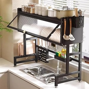 yhk trademart metal yhk dish rack for kitchen counter dish drying racks with drainboard 2 tier dish drainer rack and utensil holder 32 x 8 x 8 centimeters black yk-new01