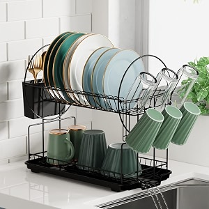 metal yhk dish rack for kitchen counter dish drying racks with drainboard 2 tier dish drainer rack and utensil holder 32 x 8 x 8 centimeters black yk-re02