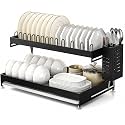 Metal Yhk Dish Rack for Kitchen Counter, Dish Drying Racks with Drainboard 2 Tier, Dish Drainer Rack and Utensil Holder, 32 x 8 x 8 Centimeters, Black (YH-02)