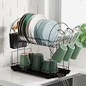 Metal Yhk Dish Rack for Kitchen Counter, Dish Drying Racks with Drainboard 2 Tier, Dish Drainer Rack and Utensil Holder, 32 x 8 x 8 Centimeters, Black (YK-RE02)
