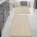 YIHOUSE Bathroom Rugs Set 2 Piece, Memory Foam Bath Mat Khaki