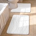 YIHOUSE Bathroom Rugs Set 2 Piece, Memory Foam Bath Mat White