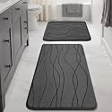 YIHOUSE Bathroom Rugs Set 2 Piece, Memory Foam Bath Mat Dark Grey