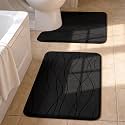 YIHOUSE Bathroom Rugs Set 2 Piece, Memory Foam Bath Mat Black