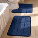 YIHOUSE Bathroom Rugs Set 2 Piece, Memory Foam Bath Mat Navy Blue
