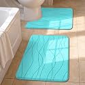 YIHOUSE Bathroom Rugs Set 2 Piece, Memory Foam Bath Mat Teal