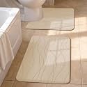 YIHOUSE Bathroom Rugs Set 2 Piece, Memory Foam Bath Mat Khaki