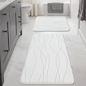 YIHOUSE Bathroom Rugs Set 2 Piece, Memory Foam Bath Mat White
