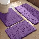 YIHOUSE Bathroom Rugs Set 3 Piece, Memory Foam Bath Mat Purple