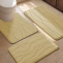 YIHOUSE Bathroom Rugs Set 3 Piece, Memory Foam Bath Mat Beige