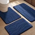 YIHOUSE Bathroom Rugs Set 3 Piece, Memory Foam Bath Mat Navy Blue