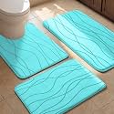YIHOUSE Bathroom Rugs Set 3 Piece, Memory Foam Bath Mat Teal
