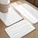 YIHOUSE Bathroom Rugs Set 3 Piece, Memory Foam Bath Mat White