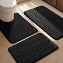 YIHOUSE Bathroom Rugs Set 3 Piece, Memory Foam Bath Mat Black