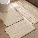 YIHOUSE Bathroom Rugs Set 3 Piece, Memory Foam Bath Mat Khaki