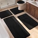 YIHOUSE Bathroom Rugs Set 5 Piece, Memory Foam Bath Mat Black