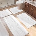 YIHOUSE Bathroom Rugs Set 5 Piece, Memory Foam Bath Mat White