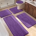 YIHOUSE Bathroom Rugs Set 5 Piece, Memory Foam Bath Mat Purple