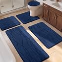 YIHOUSE Bathroom Rugs Set 5 Piece, Memory Foam Bath Mat Navy Blue