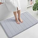 Yimobra Large Bath Mat 36"x24", Super Soft Quick Dry Memory Foam Bathroom Rug, Water Absorbent, Non Slip Backing Machine Washable for Tub Shower, Thick Comfort Support, Silver