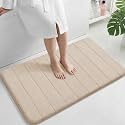 Yimobra Large Bath Mat 36"x24", Super Soft Quick Dry Memory Foam Bathroom Rug, Water Absorbent, Non Slip Backing Machine Washable for Tub Shower, Thick Comfort Support, Beige