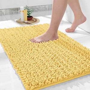 yimobra chenille luxury bathroom rectangular rug mat 24x17 extra soft amp absorbent bath rugs non-slip plush shaggy bath carpet machine wash dry bath mats for bathroom floor tub and shower yellow