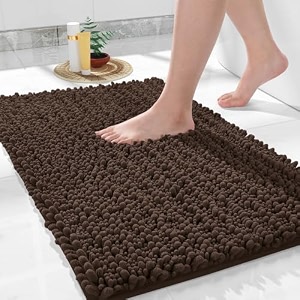 yimobra chenille luxury shaggy rectangular bath matsoft and cozysuper absorbent waternon-slipmachine-washablethick modern for bathroom bedroom24 x 17 inchbrown