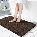 Yimobra Chenille Luxury Shaggy Rectangular Bath Mat,Super Absorbent Water,Non-Slip,Machine-Washable,Soft And Cozy,Thick Modern For Bathroom Bedroom(44.1 X 24 Inches,Brown)