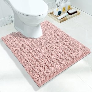 yimobra toilet rug u shaped washable 24x20 inch - ultra soft absorbent chenille bath rugs for toilet quick dry amp machine washable non slip contour bathroom mat light pink