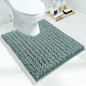 yimobra luxury shaggy toilet bath mat u-shaped contour rugs for bathroom 244 x 204 inches soft and comfortable maximum absorbent dry quickly non-slip machine-washable greyish green
