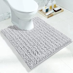 yimobra luxury shaggy toilet bath mat u-shaped contour rugs for bathroom soft and comfortable maximum absorbent dry quickly non-slip machine-washable 244 x 204 inches silver