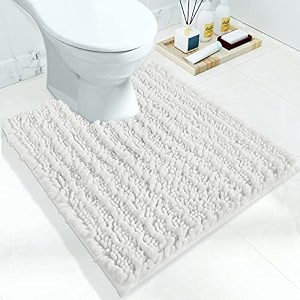 yimobra u-shaped toilet rug 24x20 soft absorbent chenille bathroom mat non-slip contour rug quick-dry machine washable white