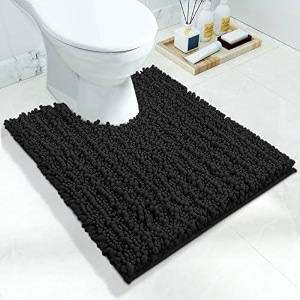 yimobra luxury shaggy toilet bath mat u-shaped contour rugs for bathroom 244 x 205 inches soft and comfortable maximum absorbent dry quickly non-slip machine-washable black