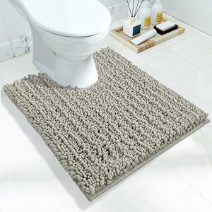 yimobra luxury shaggy toilet bath mat u-shaped contour rugs for bathroom soft and comfortable maximum absorbent dry quickly non-slip machine-washable 244 x 204 inches sand
