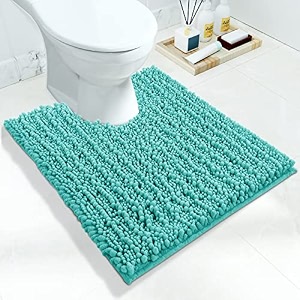 yimobra u-shaped toilet rug 24x20 soft absorbent chenille bathroom mat non-slip contour rug quick-dry machine washable lake blue