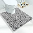 Yimobra Luxury Shaggy Toilet Bath Mat U-Shaped Contour Rugs for Bathroom, 24.4 X 20.4 Inches, Soft and Comfortable, Maximum Absorbent, Dry Quickly, Non-Slip, Machine-Washable, Gray