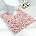 Yimobra Toilet Rug U Shaped Washable 24x20 Inch - Ultra Soft Absorbent Chenille Bath Rugs for Toilet, Quick Dry &amp; Machine Washable, Non Slip Contour Bathroom Mat, Light Pink