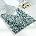 Yimobra Luxury Shaggy Toilet Bath Mat U-Shaped Contour Rugs for Bathroom, 24.4 X 20.4 Inches, Soft and Comfortable, Maximum Absorbent, Dry Quickly, Non-Slip, Machine-Washable, Greyish Green