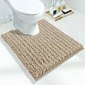 Yimobra U-Shaped Toilet Rug 24x20, Soft Absorbent Chenille Bathroom Mat, Non-Slip Contour Rug, Quick-Dry Machine Washable, Pale Khaki