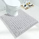 Yimobra Luxury Shaggy Toilet Bath Mat U-Shaped Contour Rugs for Bathroom, Soft and Comfortable, Maximum Absorbent, Dry Quickly, Non-Slip, Machine-Washable, 24.4 X 20.4 Inches, Silver